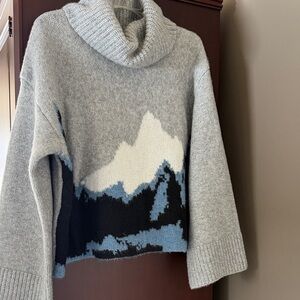 Promesa Gray and Blue Mountain Turtleneck Sweater